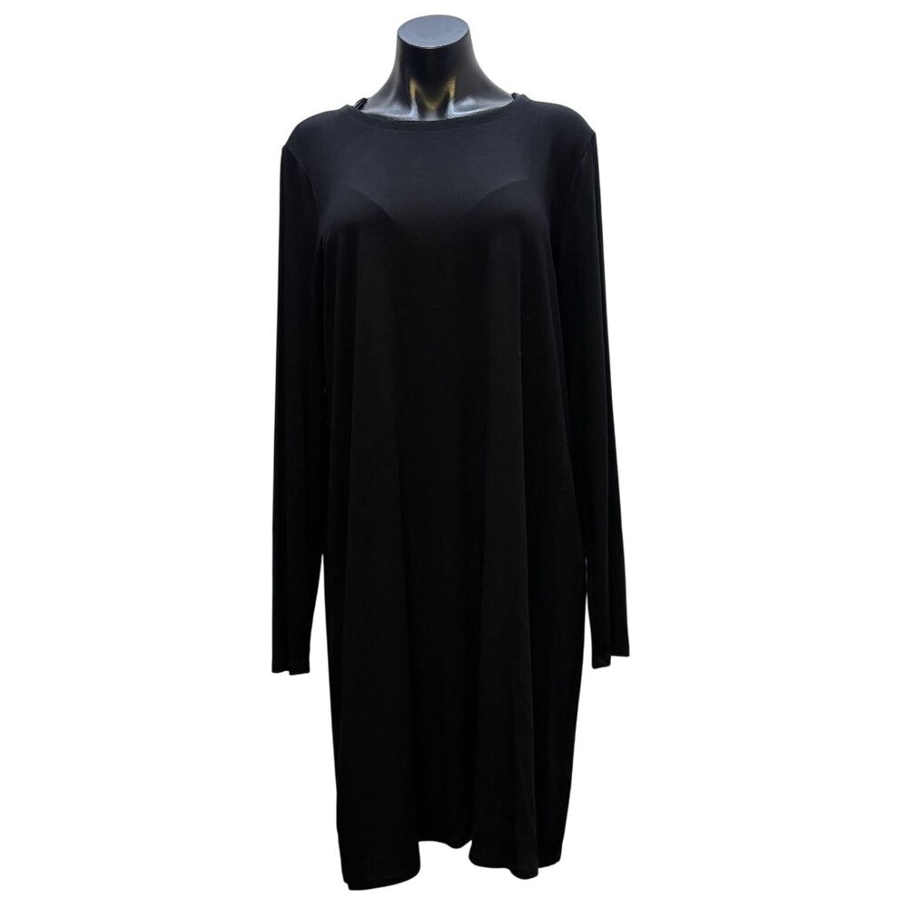 NWT Eileen Fisher Black Long-Sleeve Crew Neck Mini Pullover Dress XL